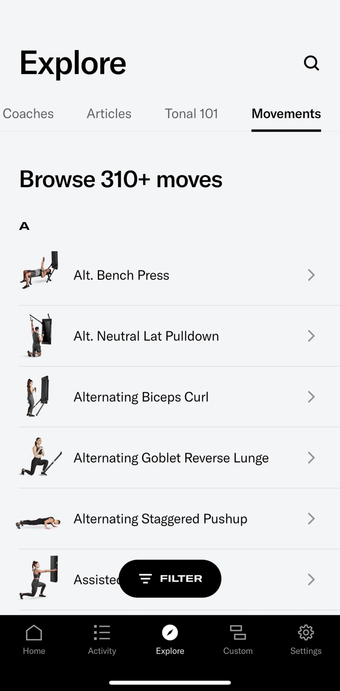 Tonal Screen screen in the Movements flow