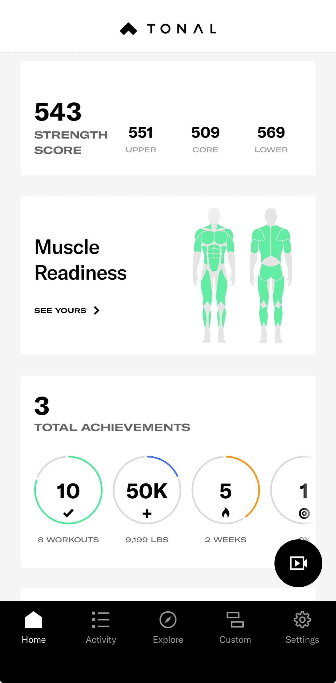 Tonal Screen screen in the Muscle readiness flow