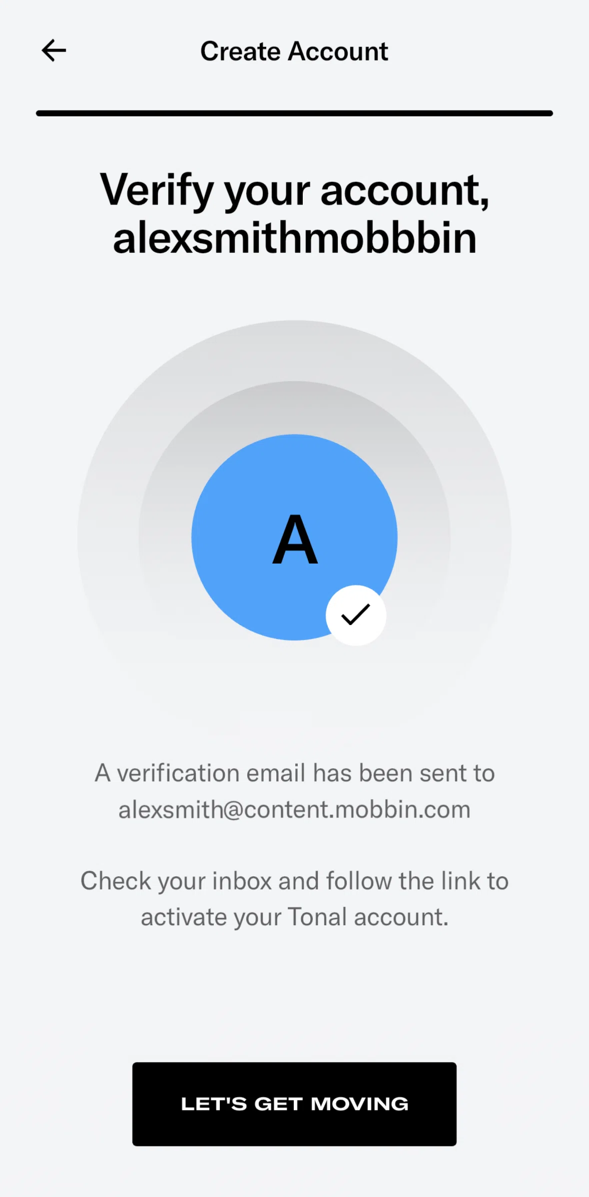 Tonal Screen screen in the Verifying account flow