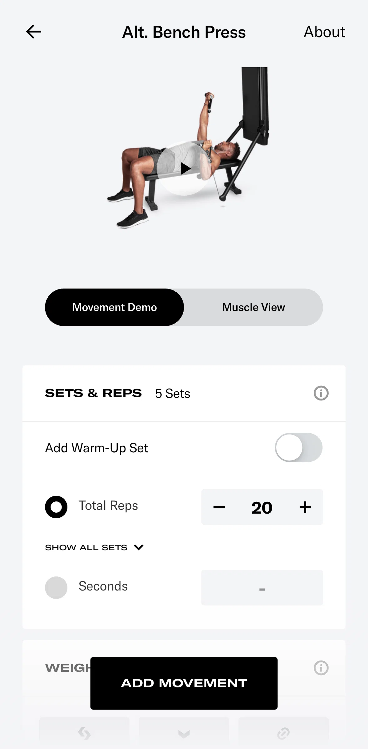 Tonal Screen screen in the Workout video flow