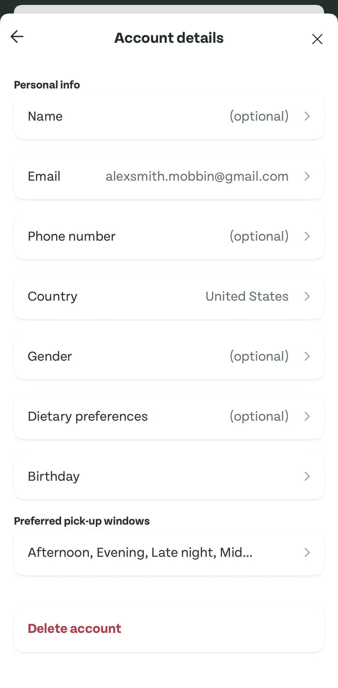 Too Good To Go Screen screen in the Adding a gender flow