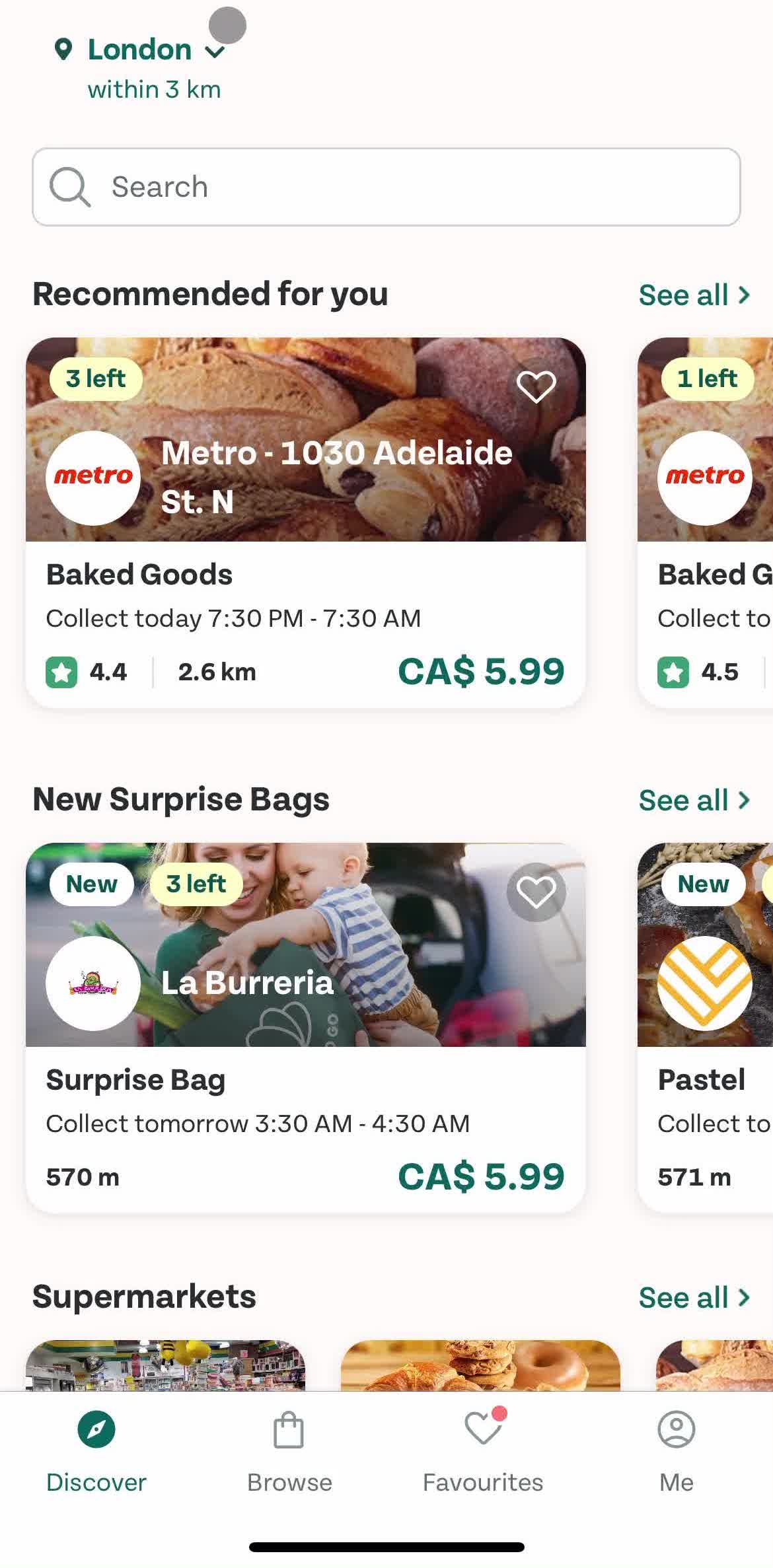Too Good To Go Home screen in the General Browsing flow