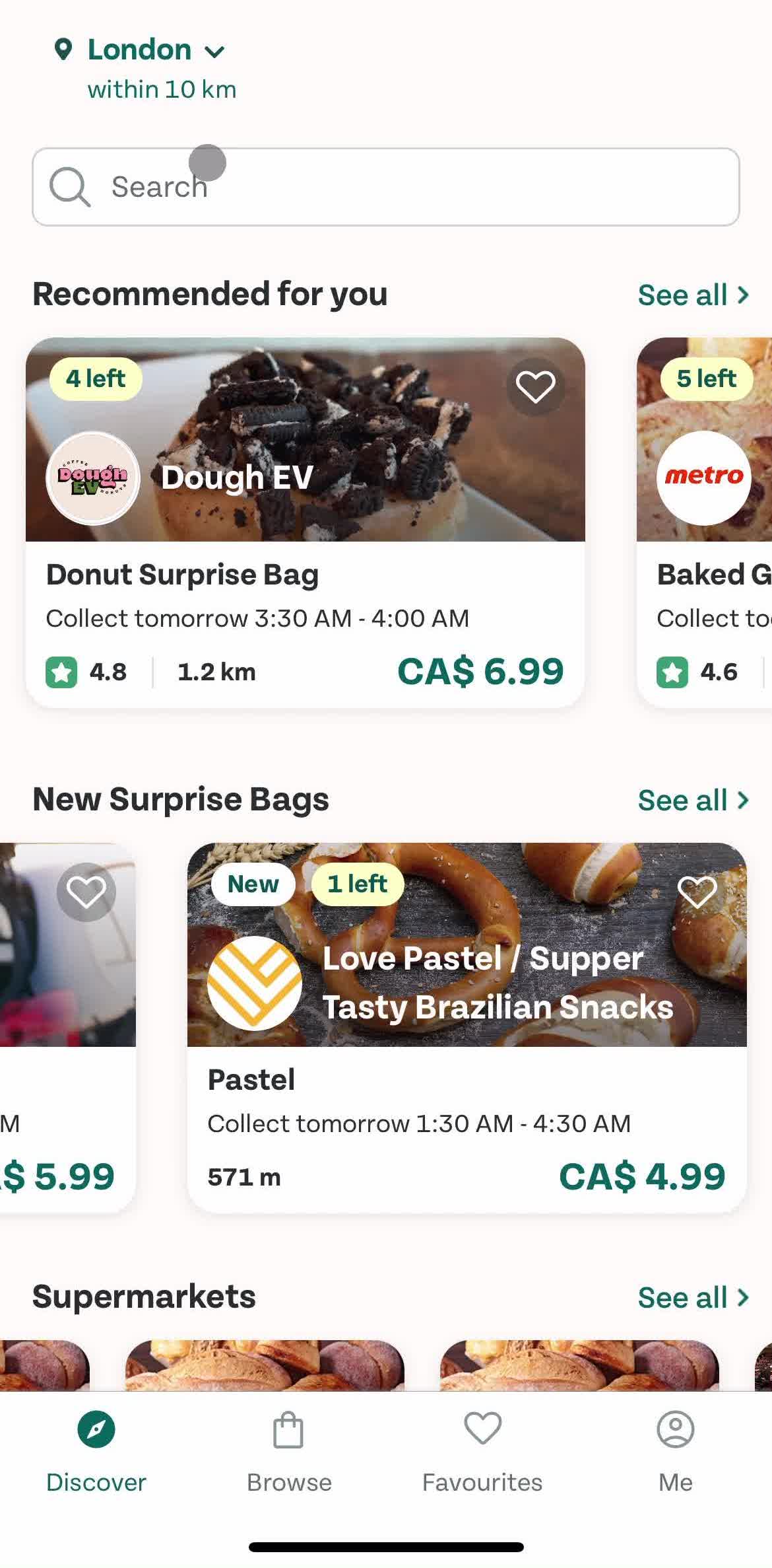 Too Good To Go Home screen in the Ordering Food flow
