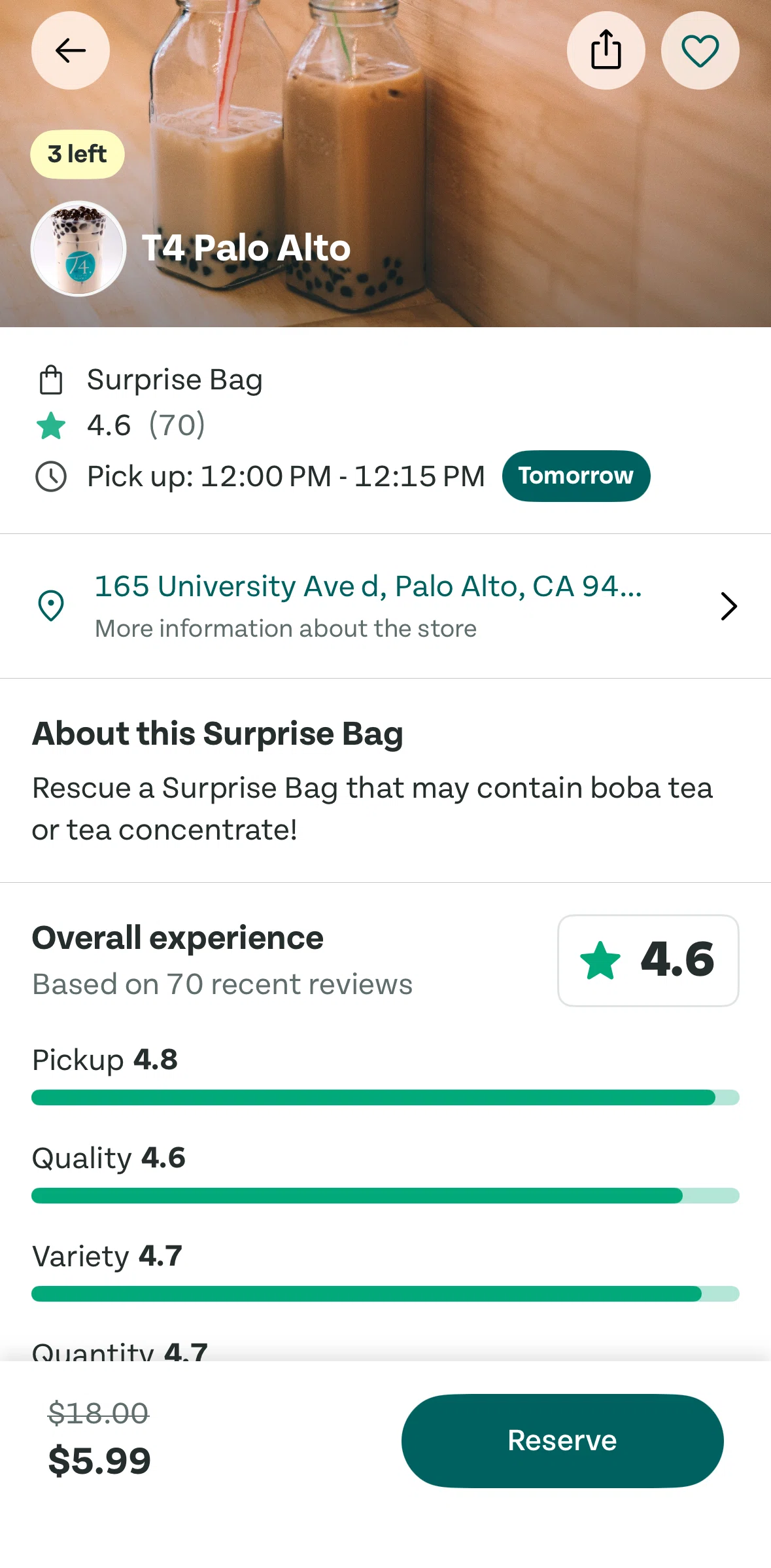 Too Good To Go Screen screen in the Store information flow
