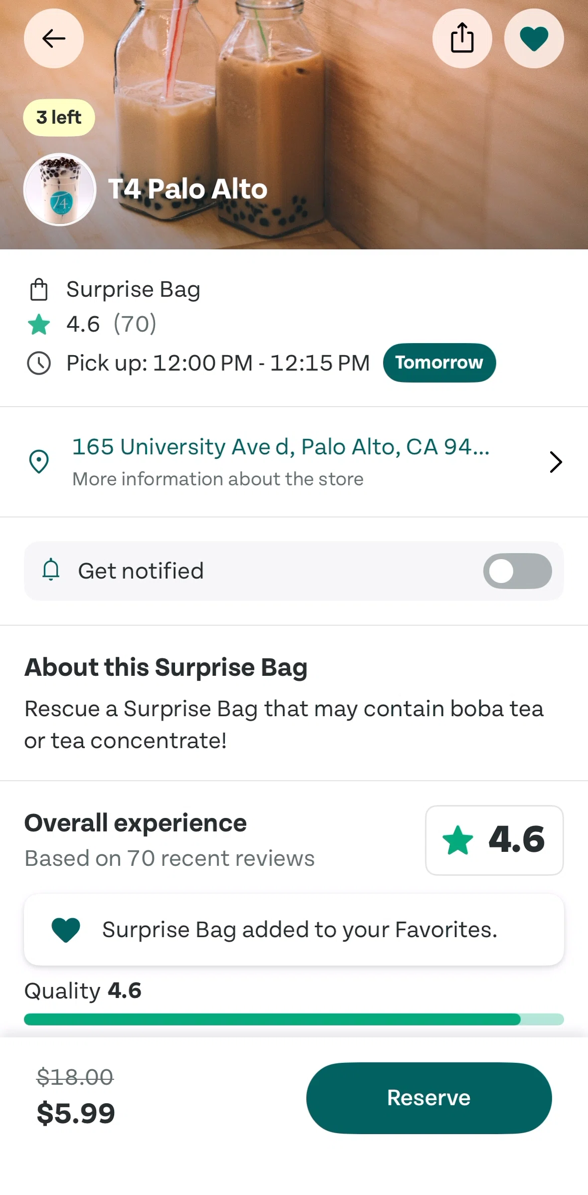 Too Good To Go Screen screen in the Turning on recurring notification flow