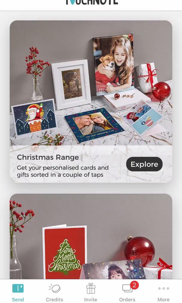 Touchnote Product categories screen in the Buying Something flow