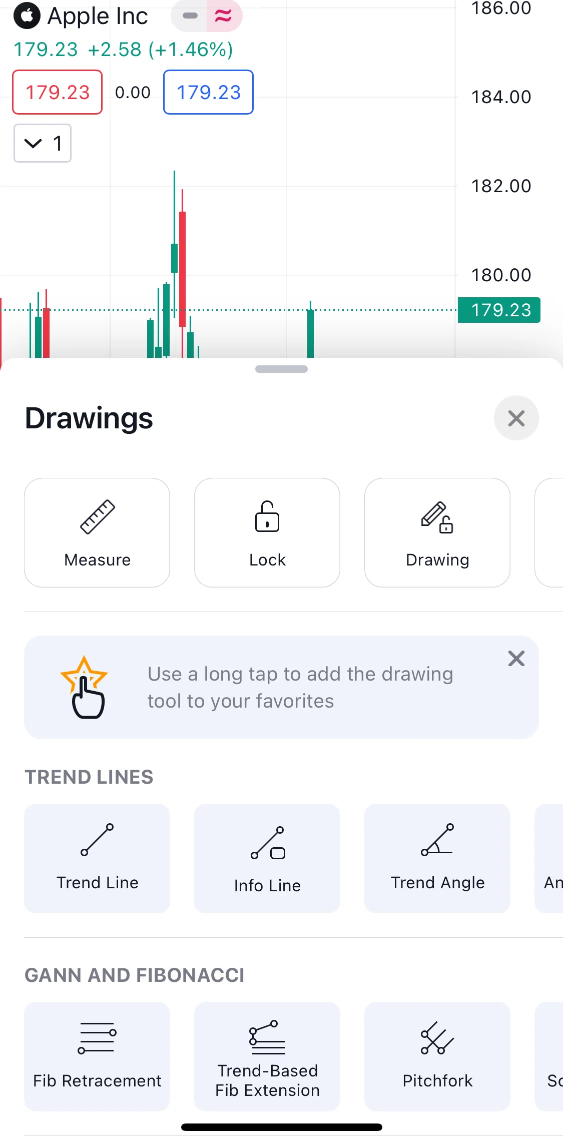 TradingView Screen screen in the Drawing a trend line flow