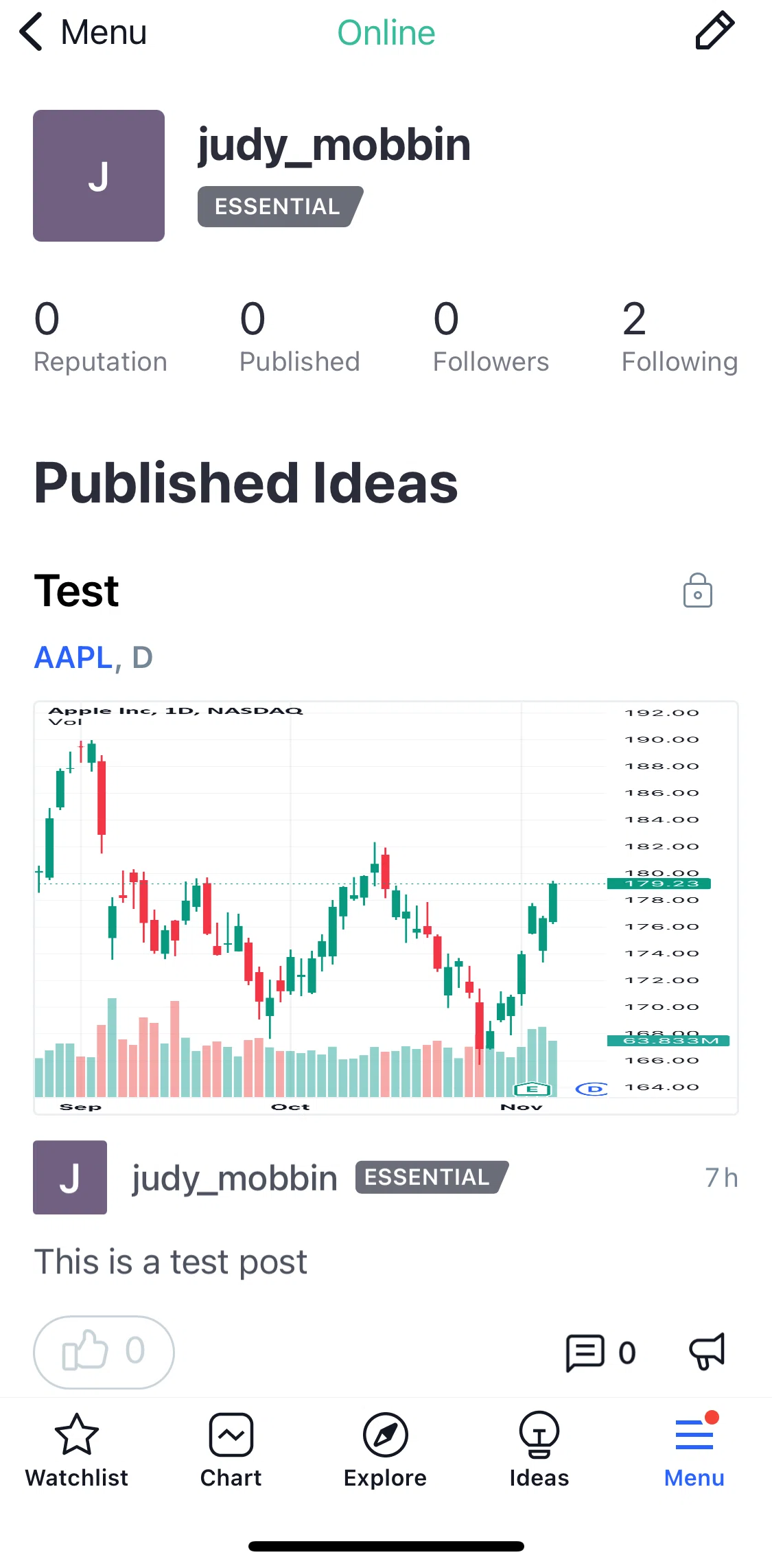 TradingView Screen screen in the Following and followers flow