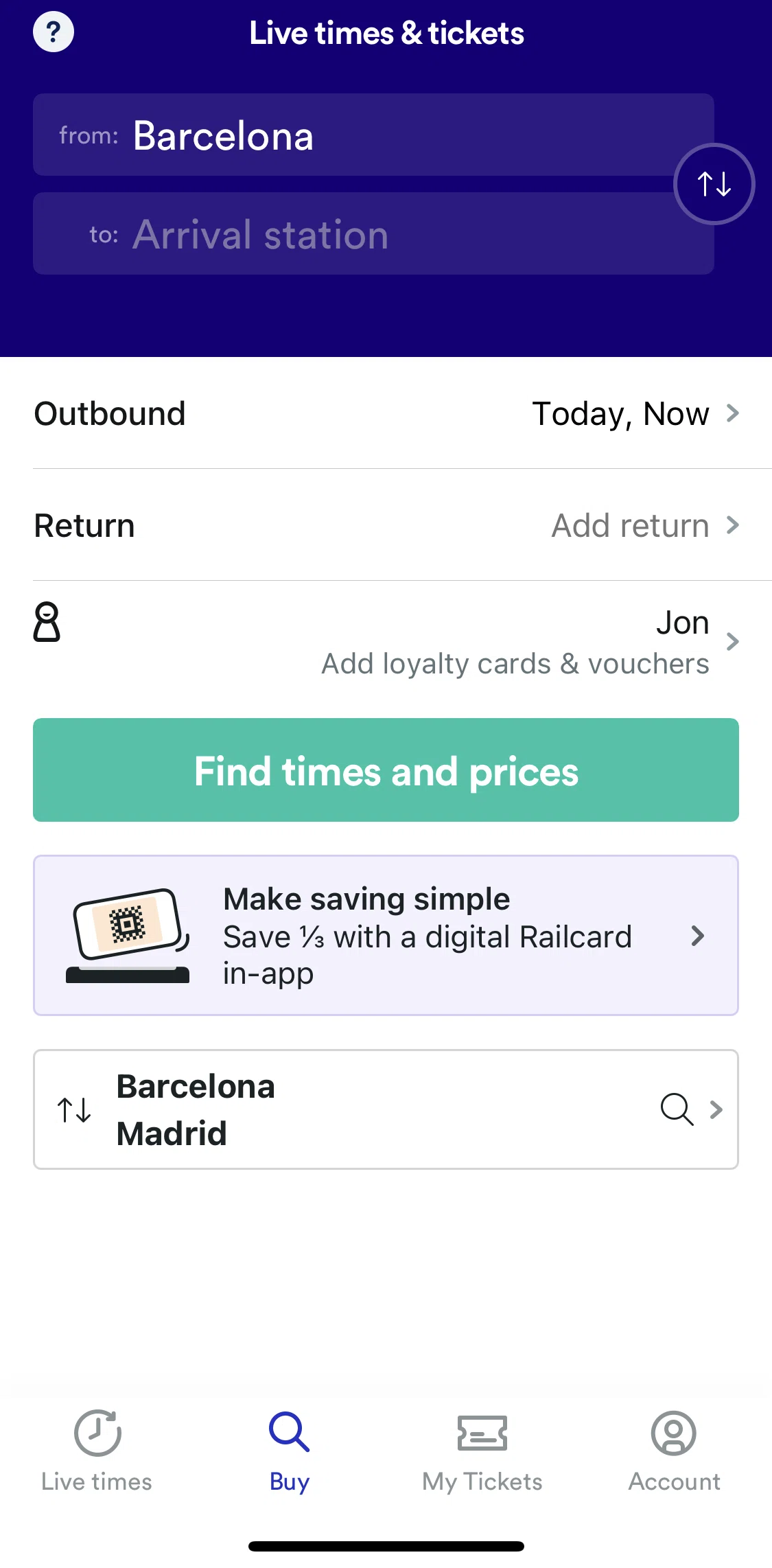 Trainline Screen screen in the Buy flow