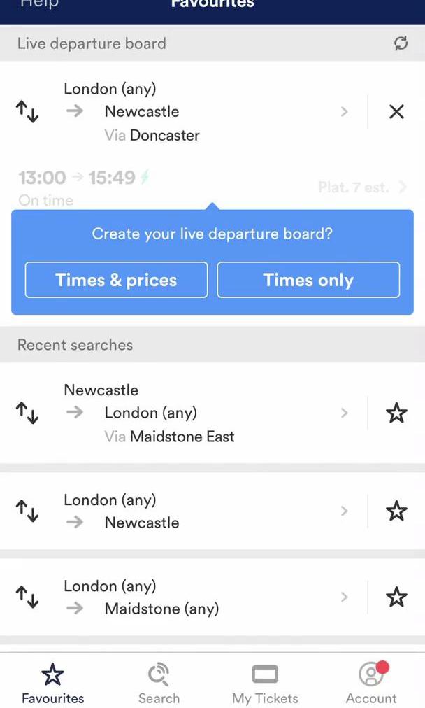 Trainline Screen screen in the Creating An Account flow