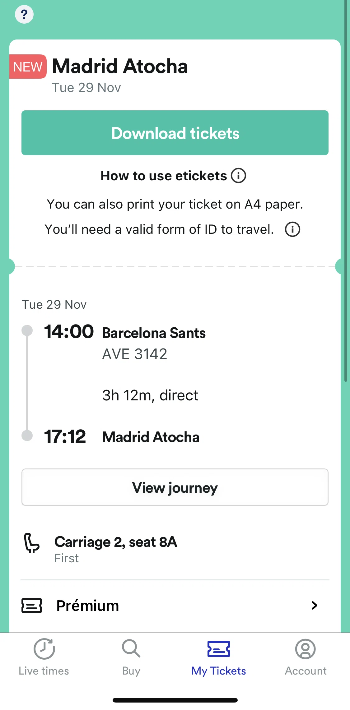 Trainline Screen screen in the Downloading tickets flow