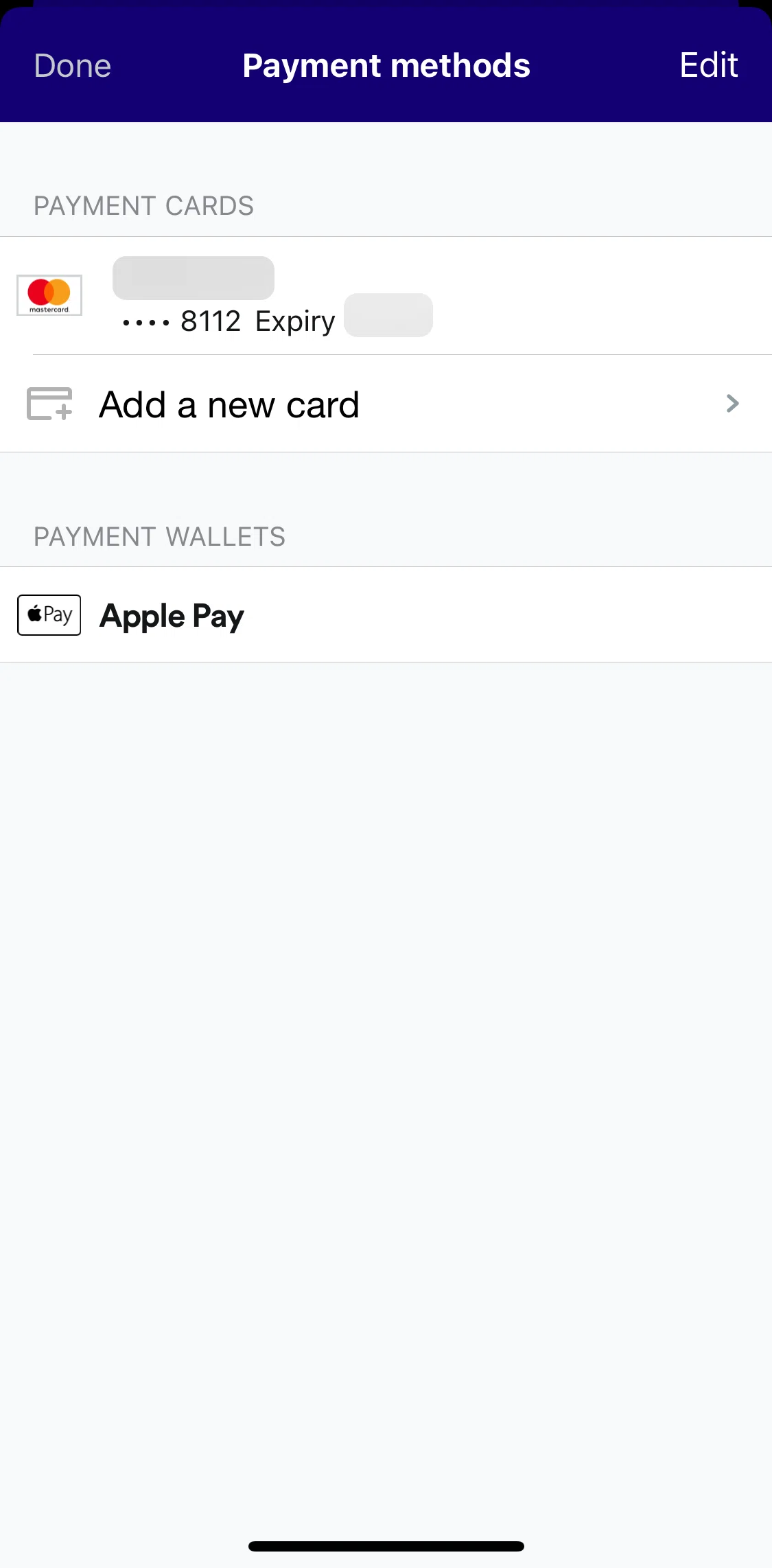 Trainline Screen screen in the Editing payment methods flow