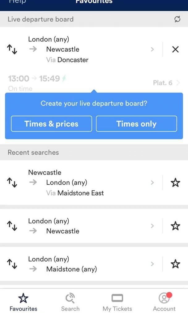 Trainline Screen screen in the General Browsing flow
