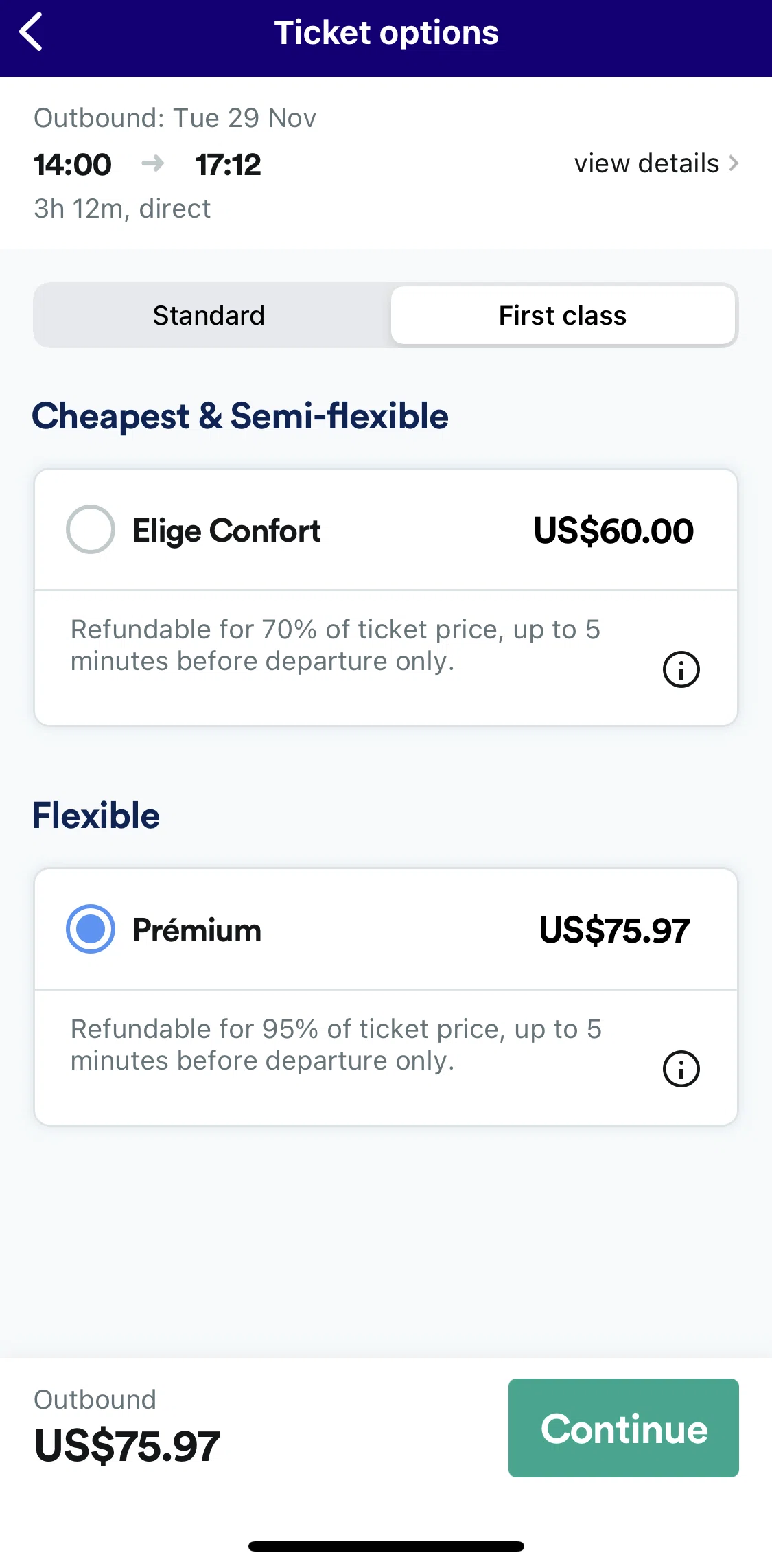 Trainline Screen screen in the Purchasing a ticket flow