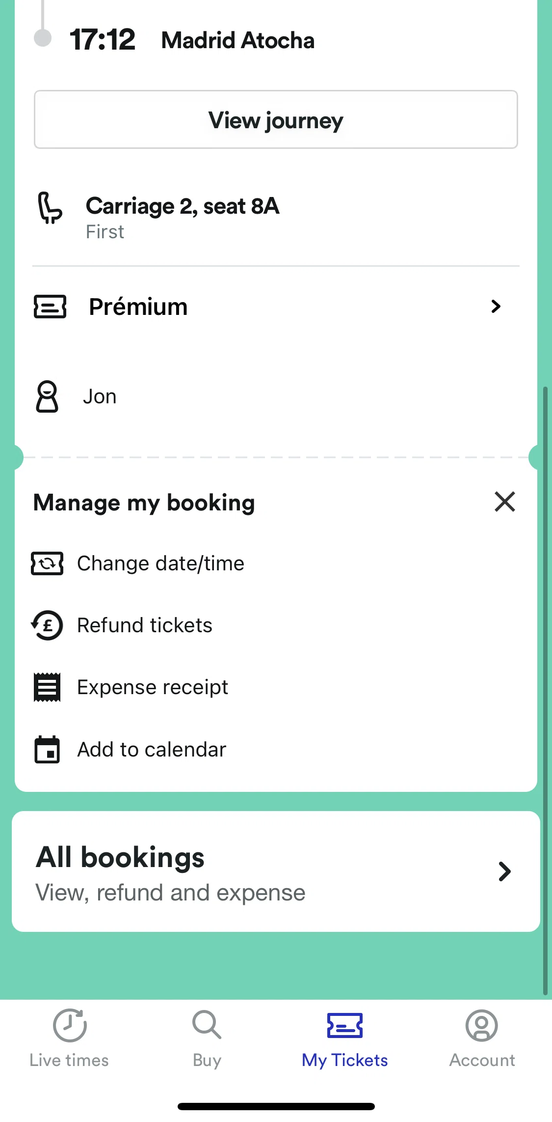 Trainline Screen screen in the Refunding a ticket flow