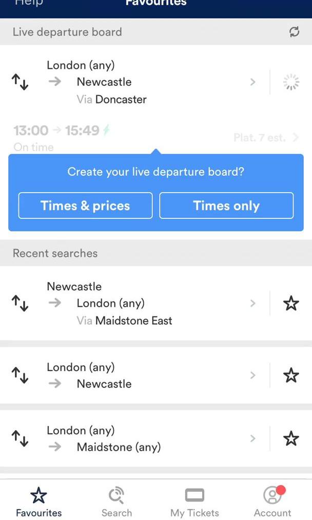 Trainline Screen screen in the Searching flow