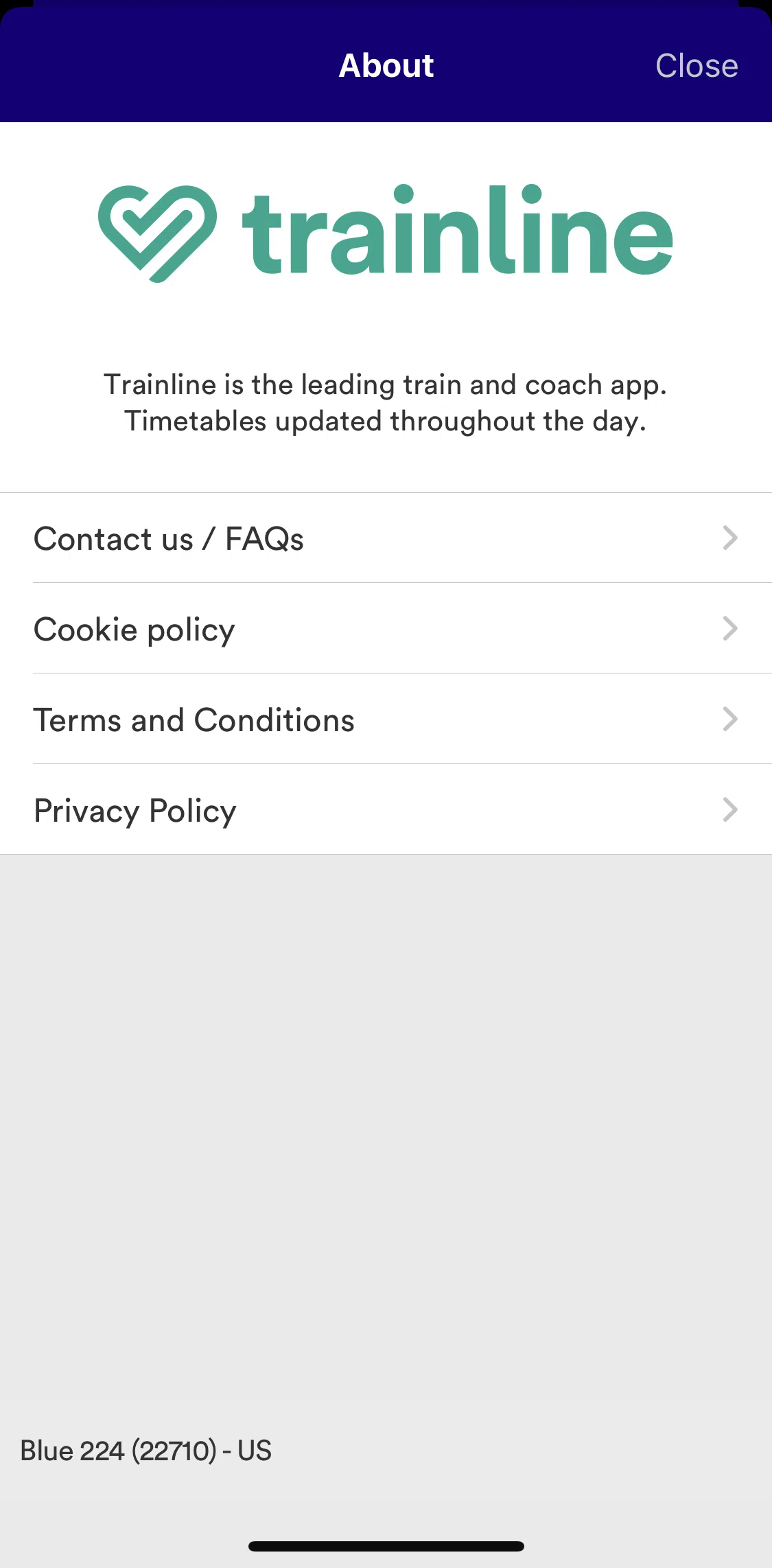 Trainline Screen screen in the Terms and conditions flow