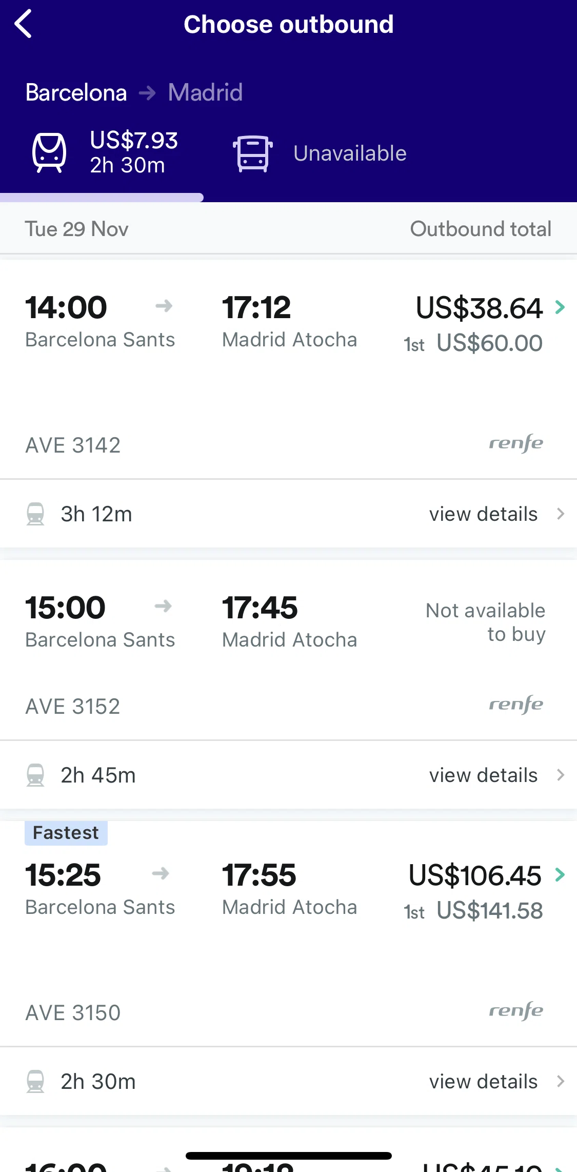 Trainline Screen screen in the View details flow