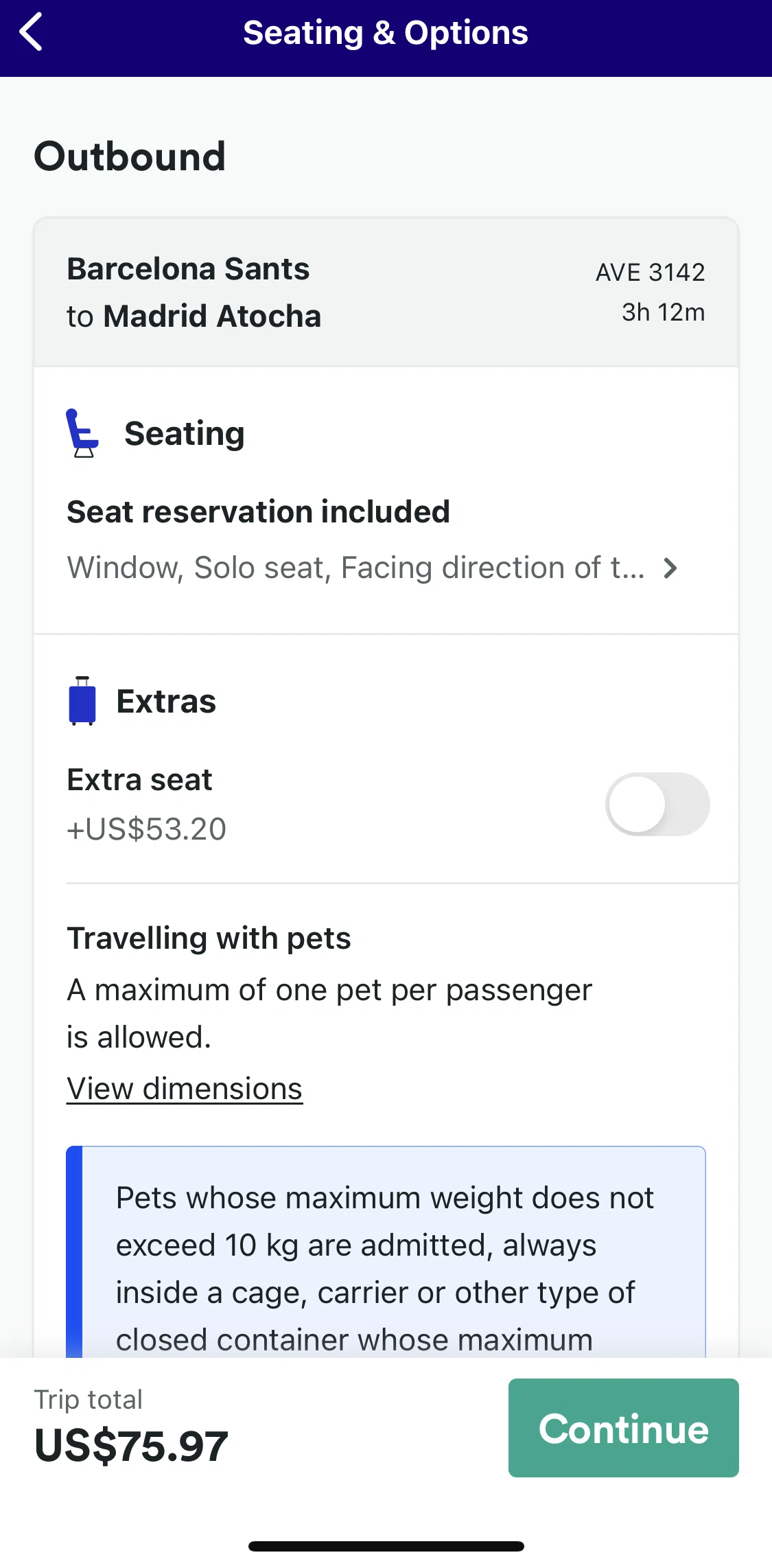 Trainline Screen screen in the View dimensions flow