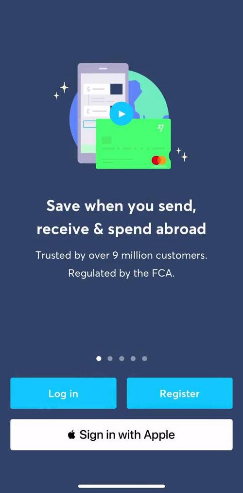 Transferwise Introduction slides screen in the Onboarding flow