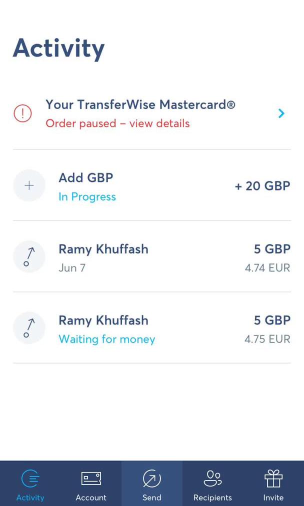 Transferwise Screen screen in the Support flow