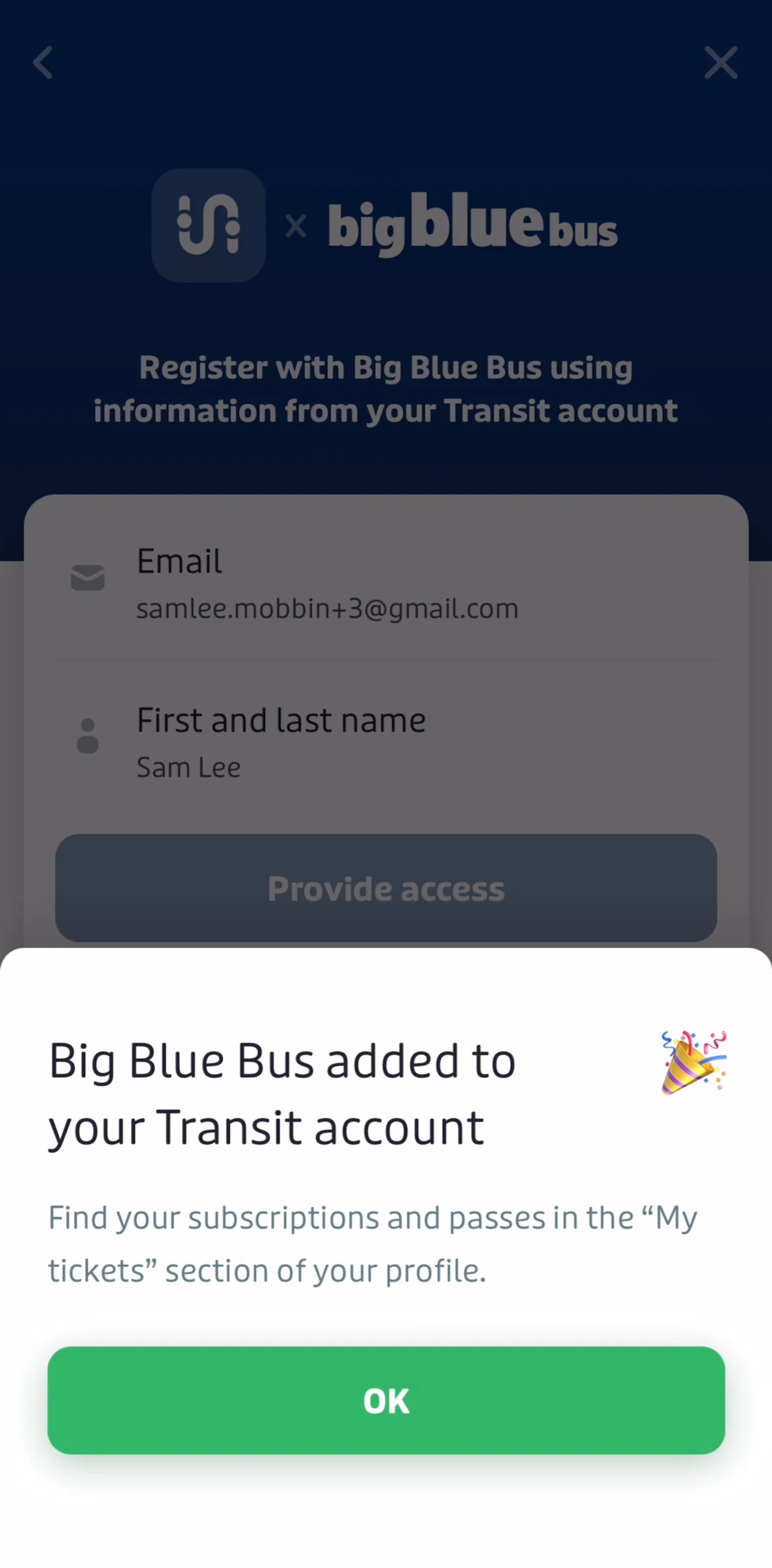 Transit Screen screen in the Adding a payment method flow