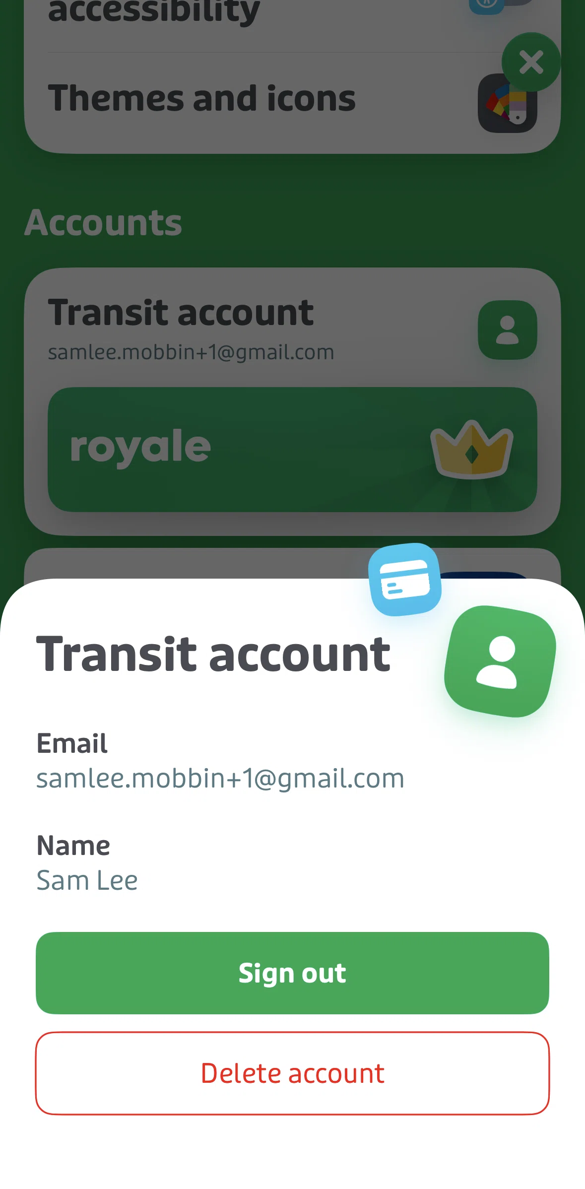 Transit Screen screen in the Deleting account flow