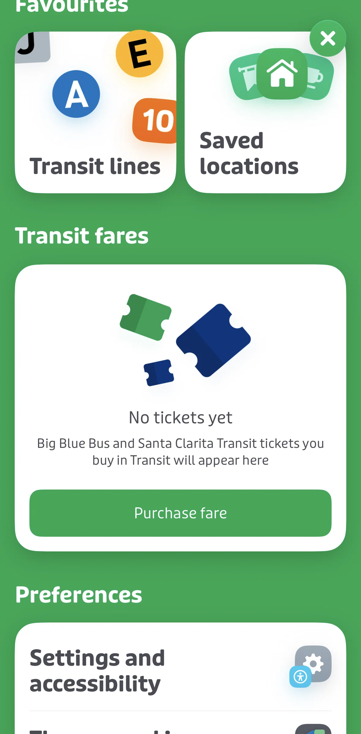 Transit Screen screen in the Favorite lines flow