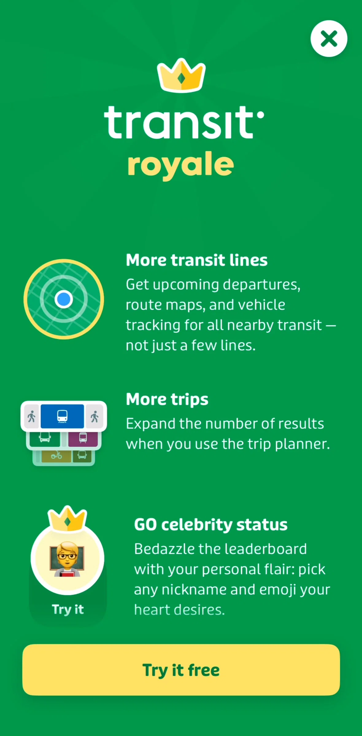 Transit Screen screen in the Subscribing to Transit Royale flow