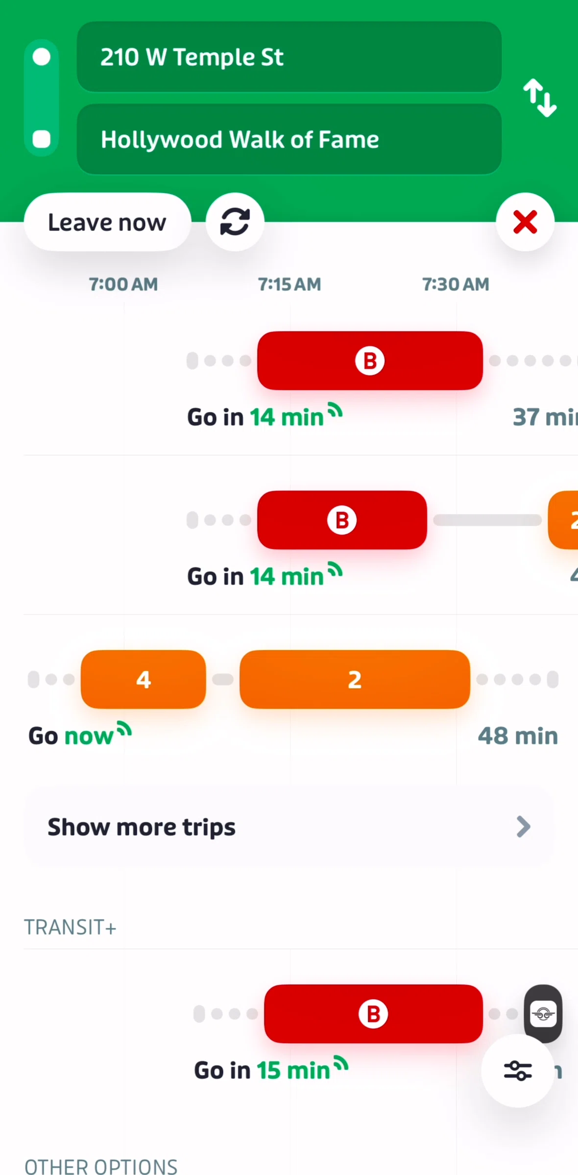 Transit Screen screen in the Swapping origin & destination flow