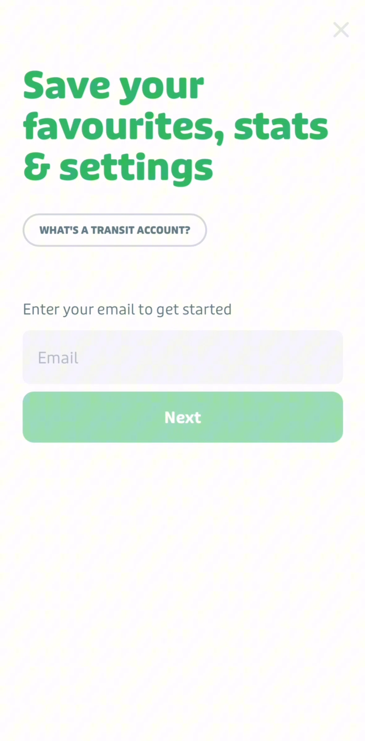 Transit Screen screen in the Transit account information flow