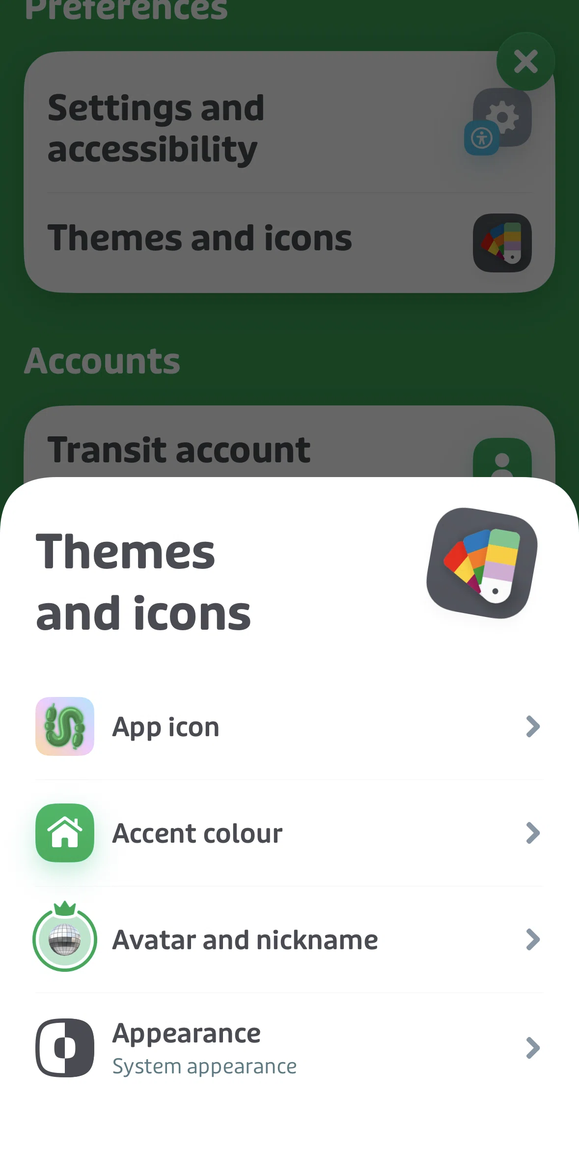 Transit Screen screen in the Updating accent color flow