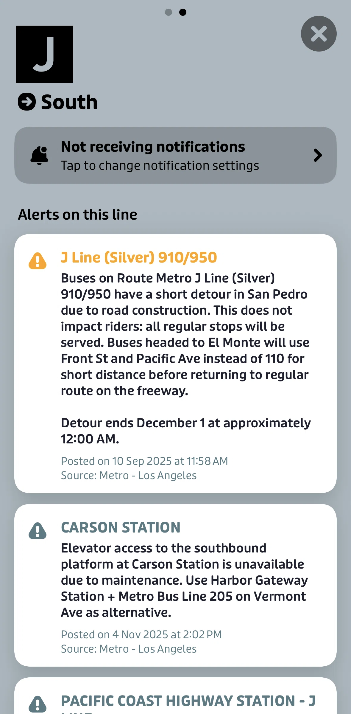 Transit Screen screen in the Updating notification settings flow