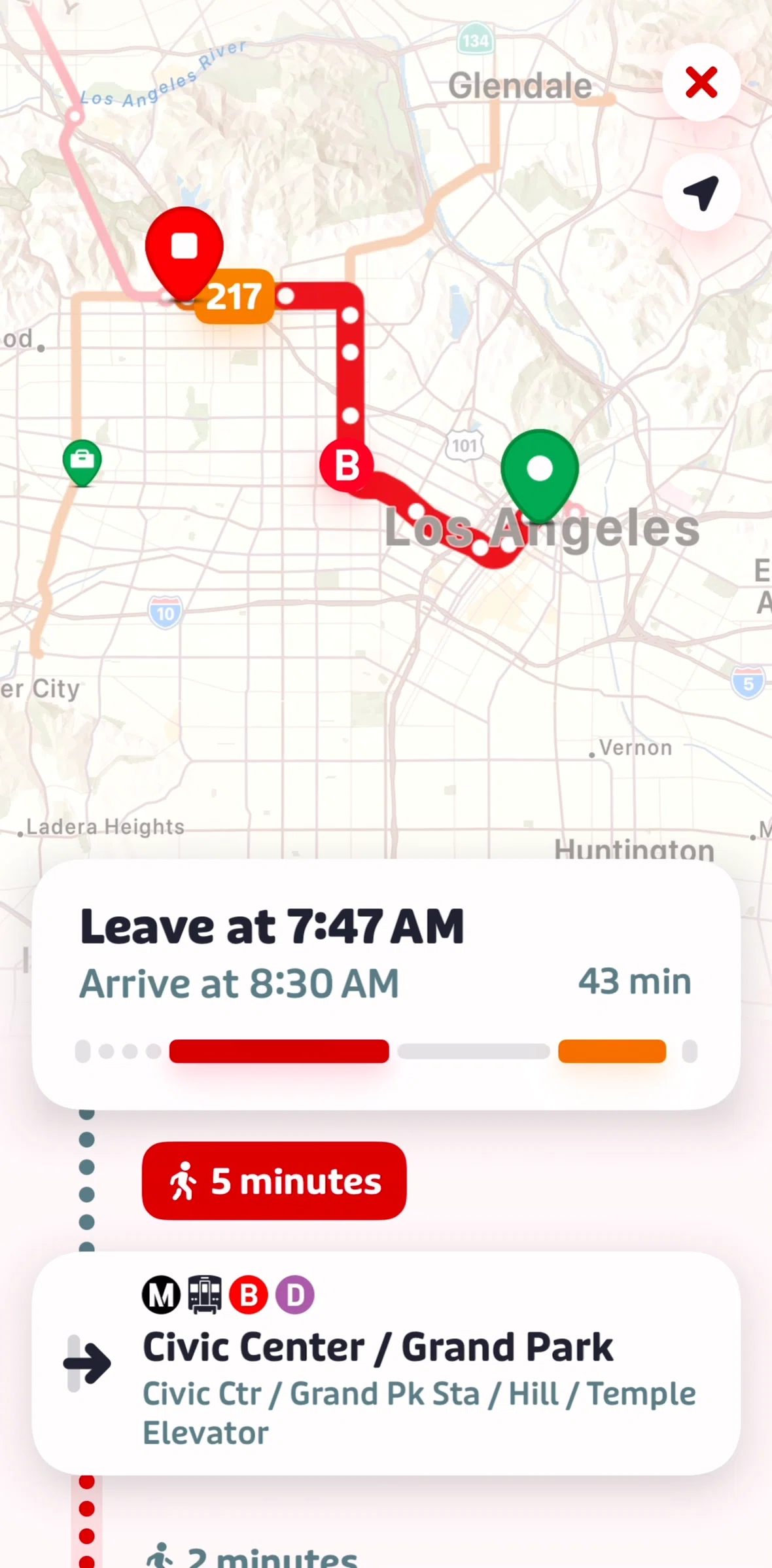 Transit Screen screen in the Updating walking time flow