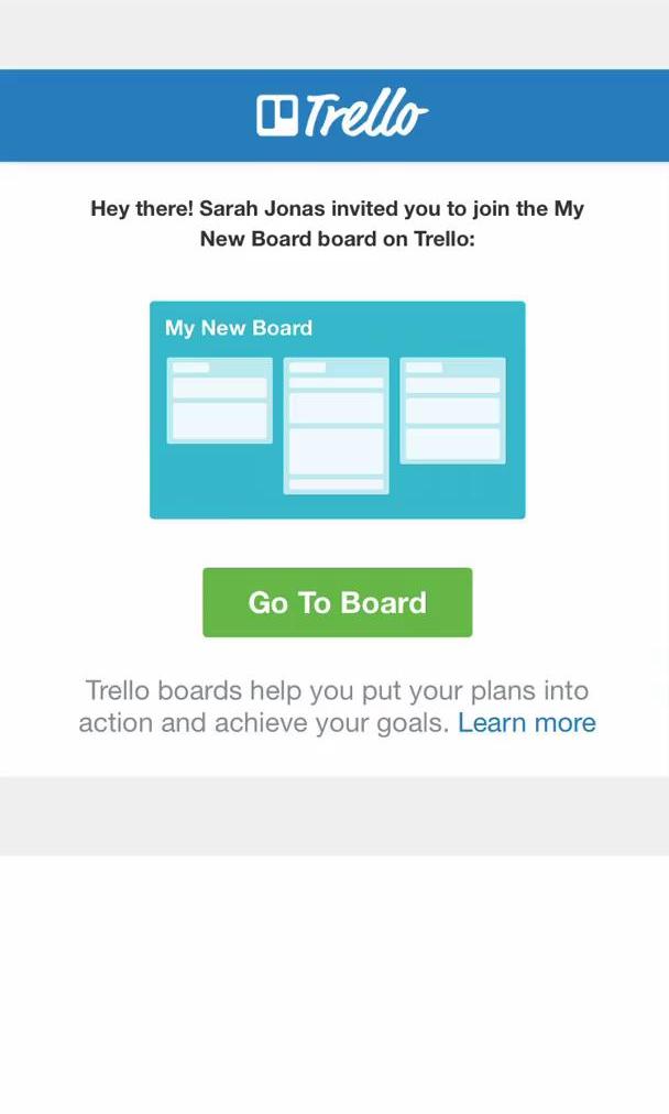 Trello Invite email screen in the Accepting An Invite flow