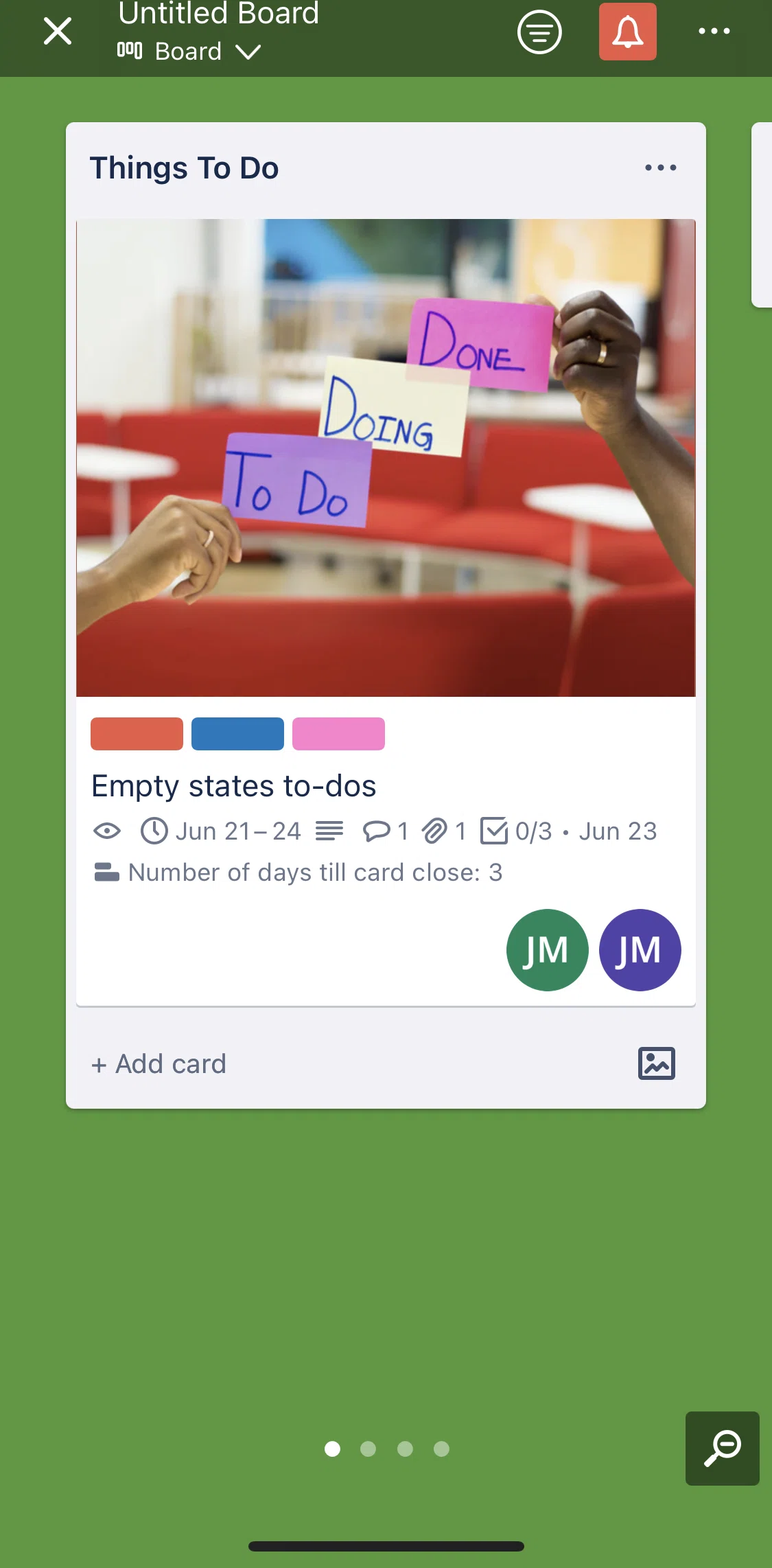 Trello Screen screen in the Creating a card from image flow