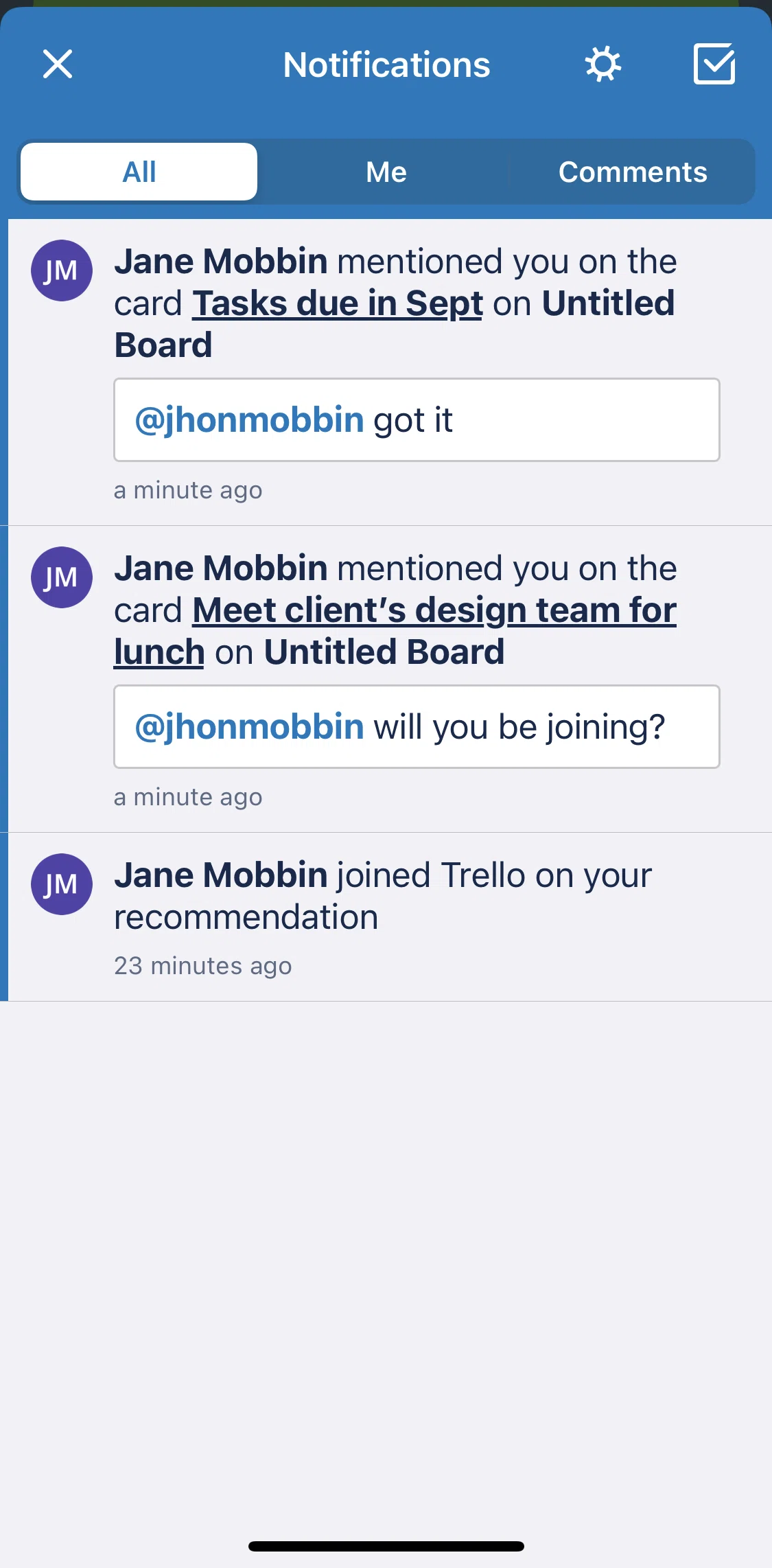 Trello Screen screen in the Editing notification settings flow