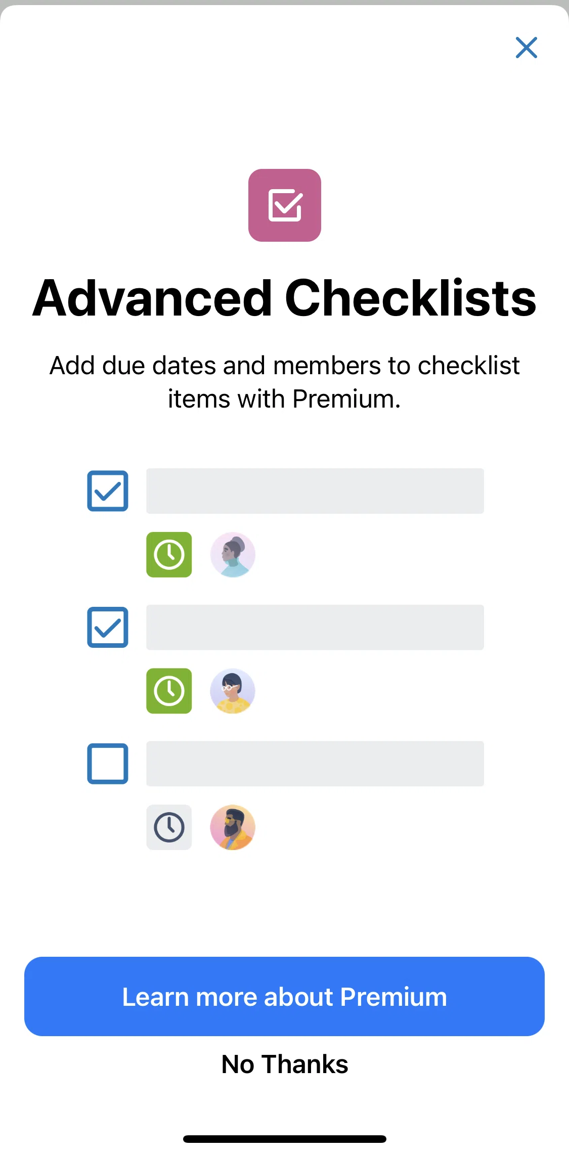 Trello Screen screen in the Learn more about premium flow