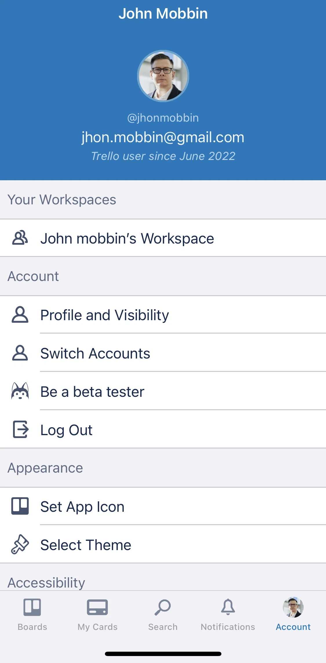 Trello Screen screen in the Logging out flow