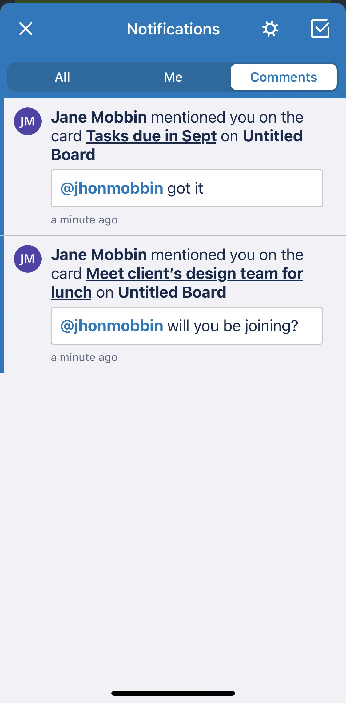Trello Screen screen in the Marking all as read flow