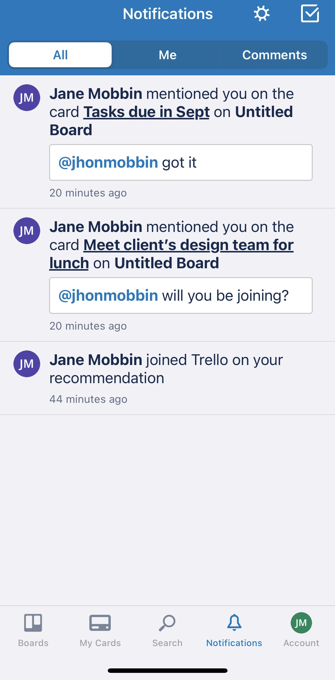 Trello Screen screen in the Notifications flow