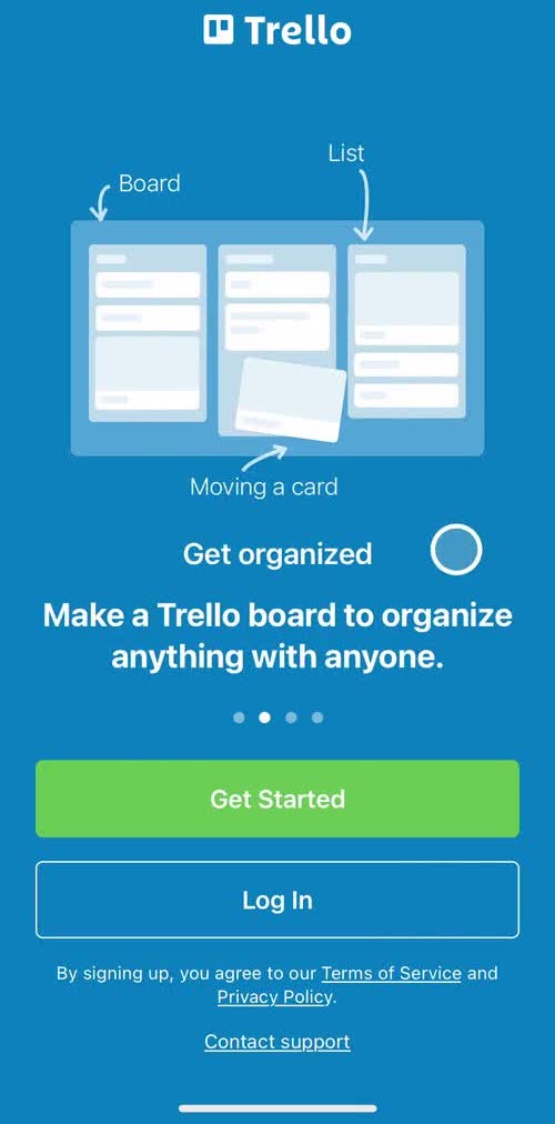 Trello Welcome slides screen in the Onboarding flow
