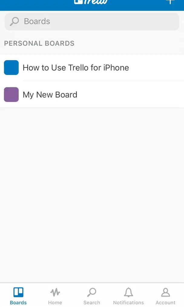 Trello Boards screen in the Searching flow