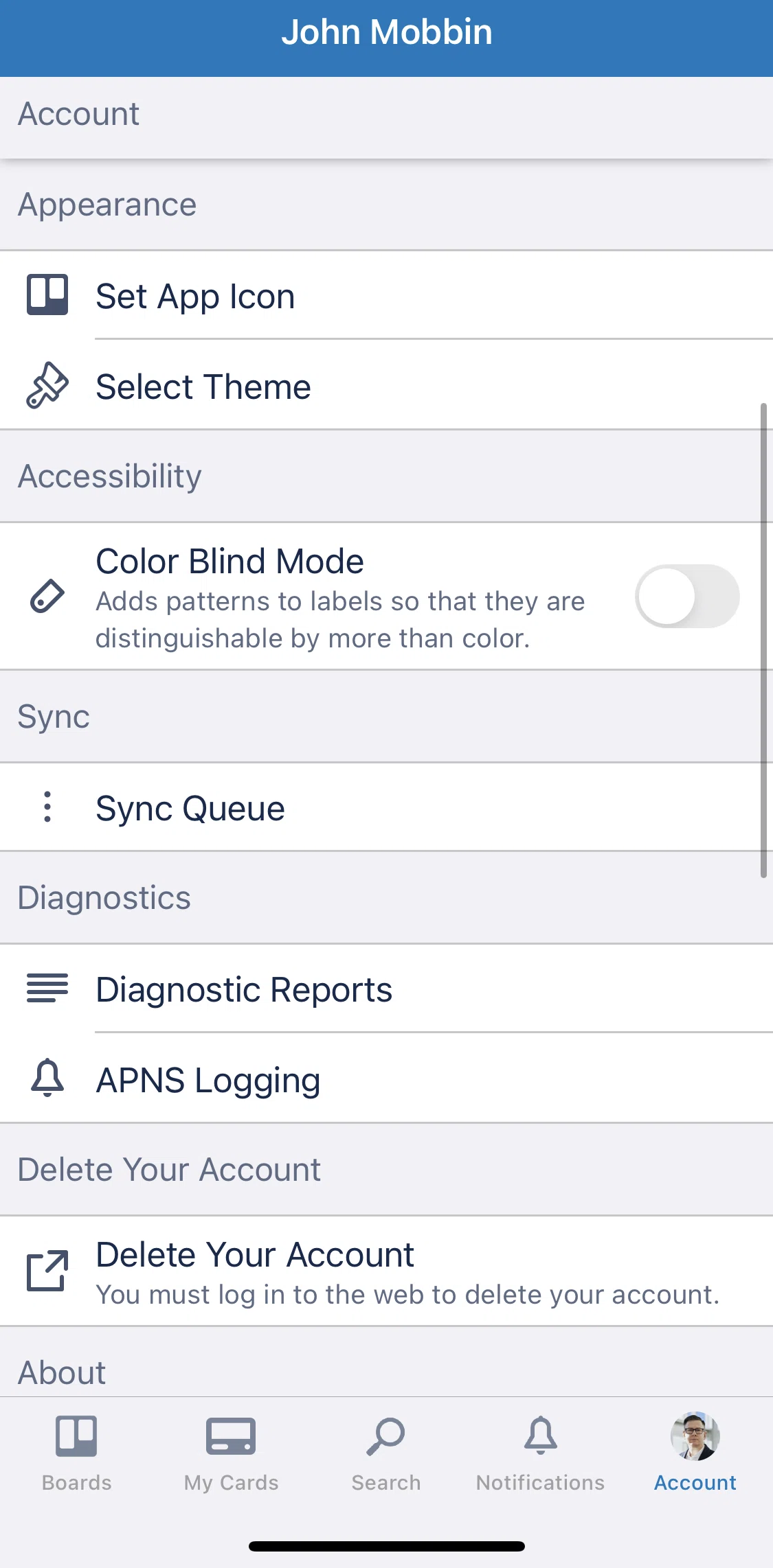 Trello Screen screen in the Setting app icon flow