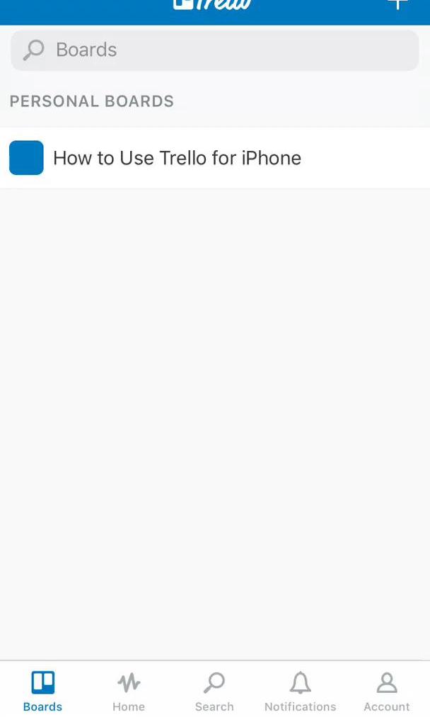 Trello Boards screen in the Tasks flow