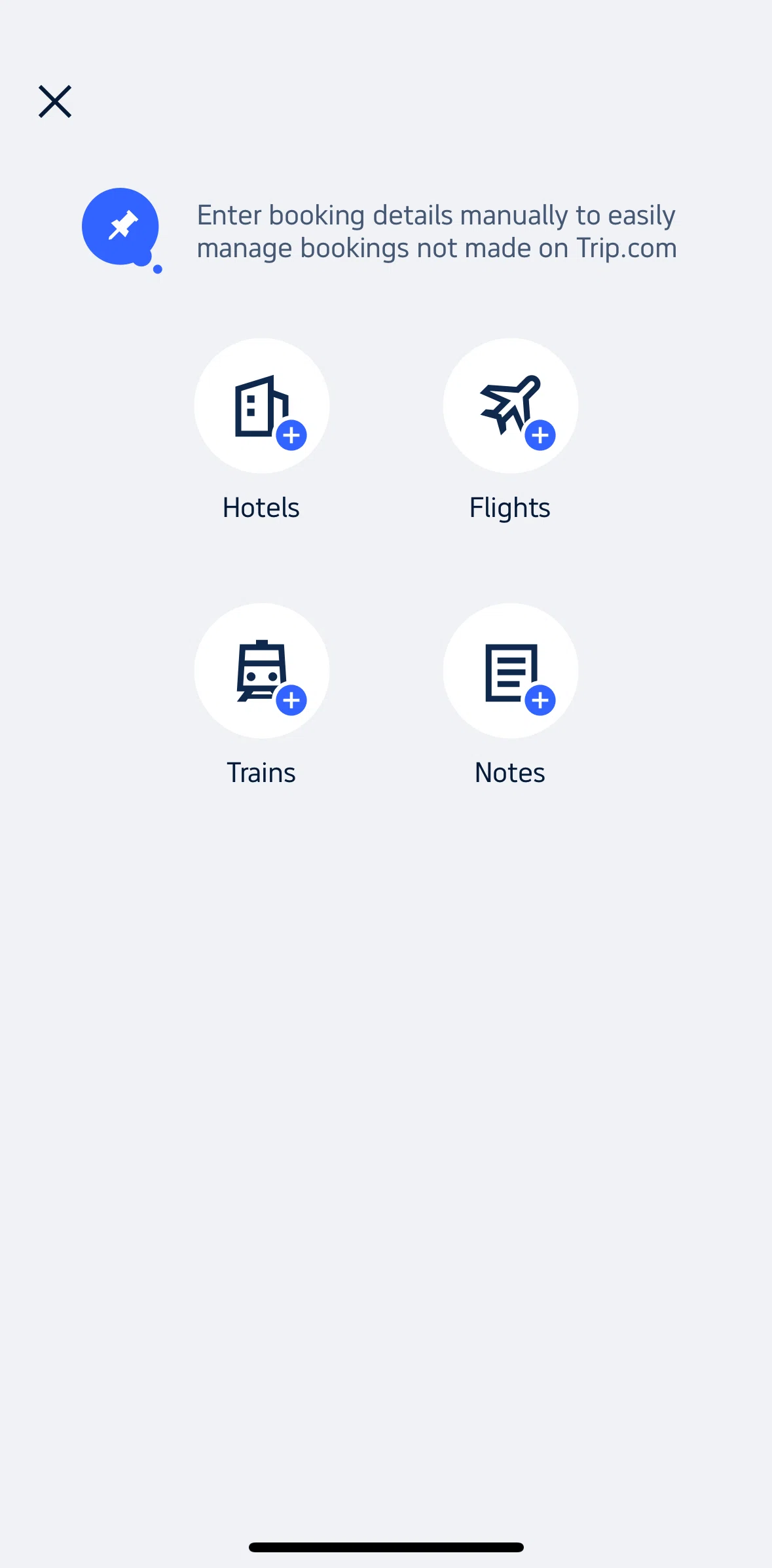 Trip.com Screen screen in the Adding notes flow