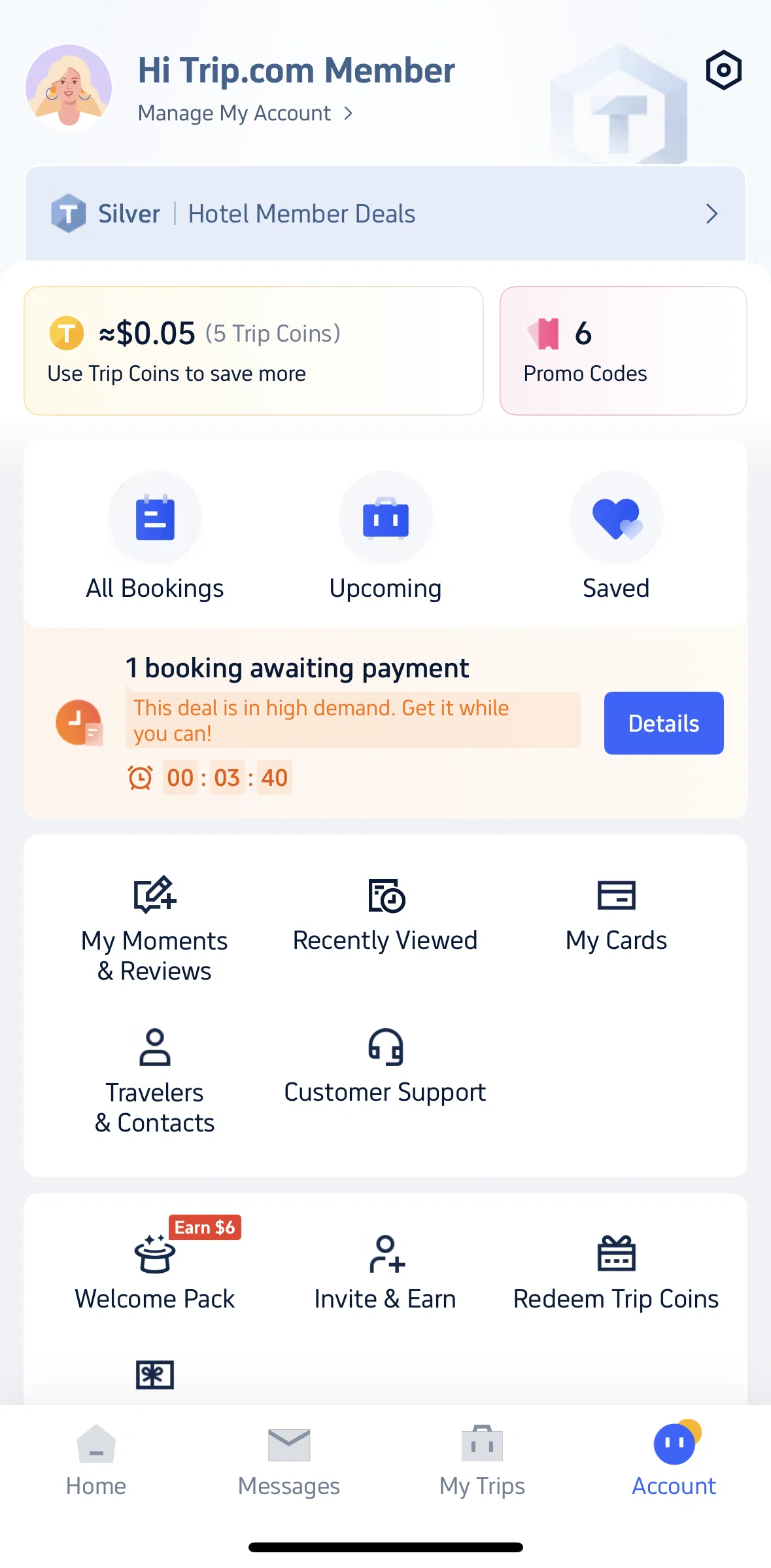 Trip.com Screen screen in the Awaiting payment flow