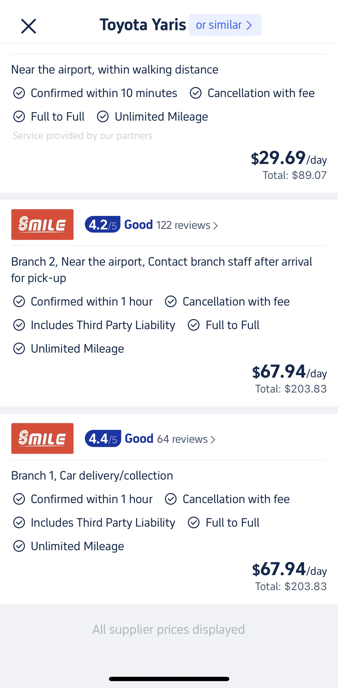 Trip.com Screen screen in the Book a car rental flow