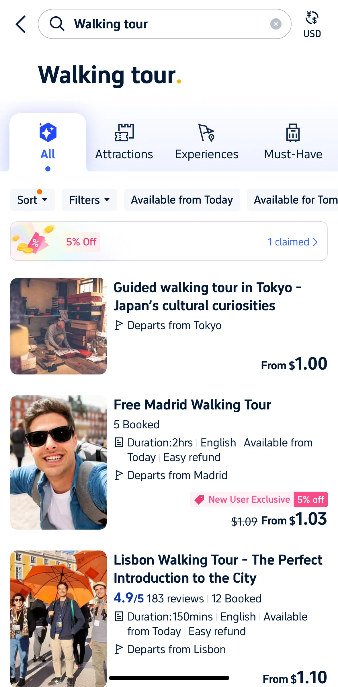 Trip.com Screen screen in the Booking a tour flow