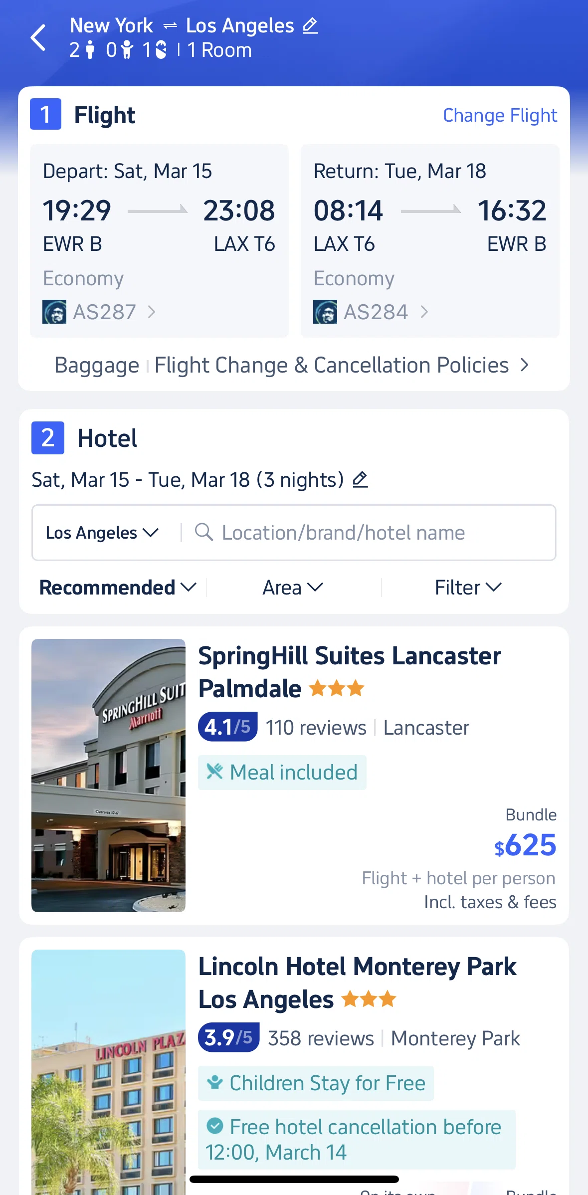 Trip.com Screen screen in the Changing flights flow
